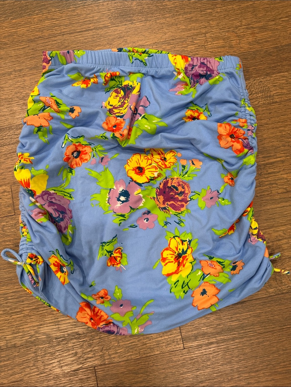 Wayf Light Blue Floral skirt with Neon Green Accents